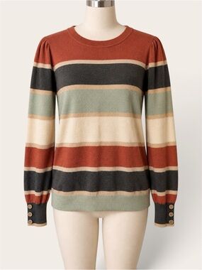 XIEERDUO Women’s L Multicolor Striped Puff Sleeve Button Cuff Sweater